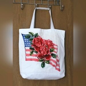 American Beauty Rose Patterned Tote Bag 13.5"×13.5" Strap:8"